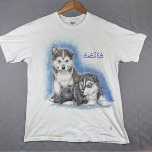 Vintage 90s Alaska Husky Puppies Single Stitch T-Shirt Men's Size XL Anvil
